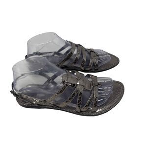 LOFT Grey Snakeskin Print Strappy Sandals Summer Vacation Preppy Womens Size 7